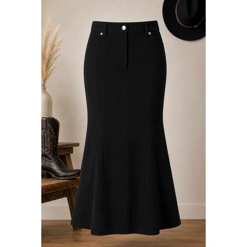Denim & Co Womens Small Black Western Long Skirt Elastic Waist Belt Loops